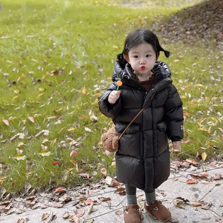 儿童羽绒服免洗2024新款男童女童宝宝中长款黑金加厚羽绒服儿童