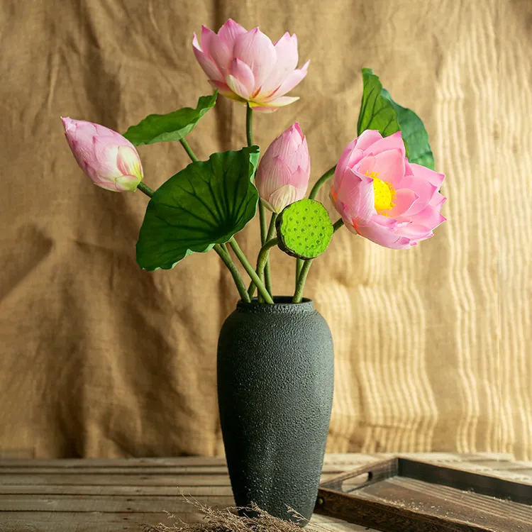 荷花仿真花荷叶莲花摆件莲蓬供佛假花客厅装饰花艺插花摆设