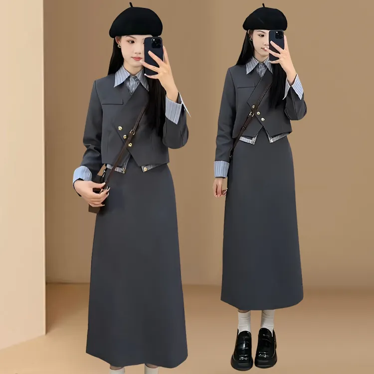 小香风两件套裙高级感假两件套显瘦减龄盐系时尚显瘦春秋款套装女