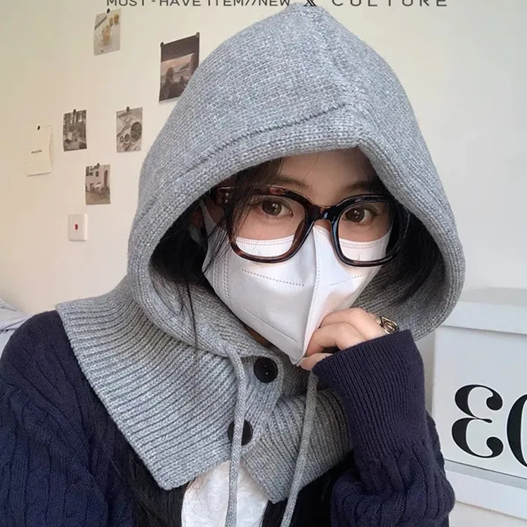 【赋物】巴拉克拉法帽女冬季保暖围脖帽子一体骑行电动车防寒毛线帽