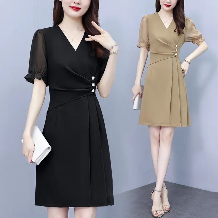 高端气质西装裙女款爆款2025新款夏季薄款修身显瘦V领轻奢连衣裙