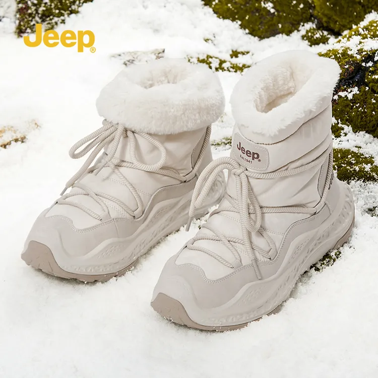 Jeep男士高帮棉鞋2024新款冬季真皮雪地靴加绒加厚保暖工装马丁靴
