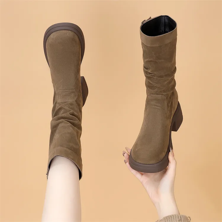 2025新款西部牛仔增高马丁复古靴女中筒堆堆洋气轻便外穿中筒靴41