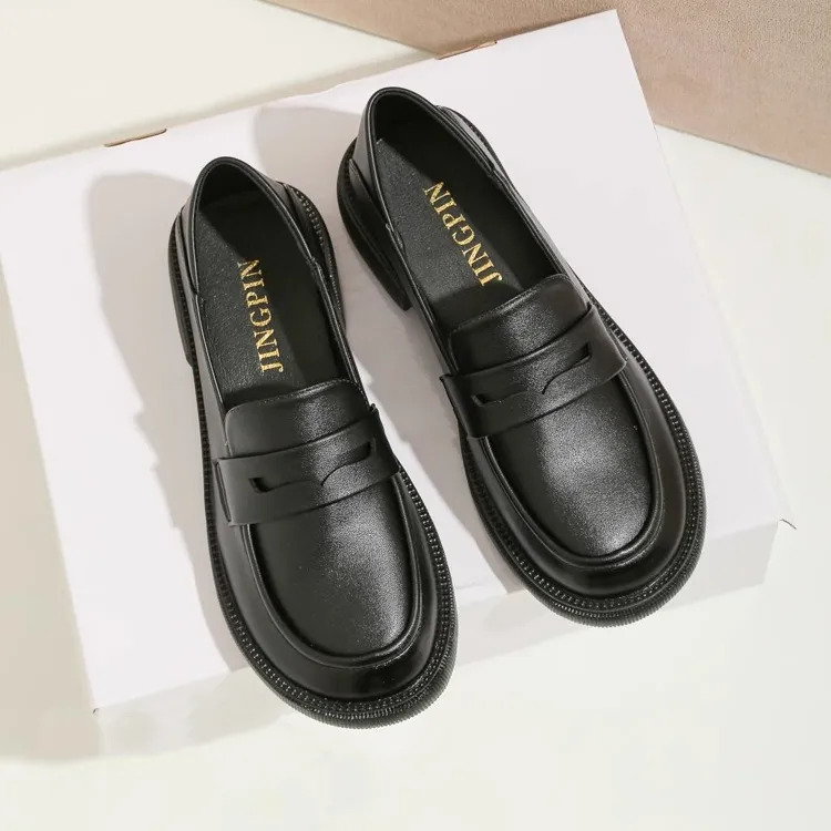 黑色小皮鞋女英伦风2025春秋新款工作单鞋乐福鞋软底软面平底女鞋