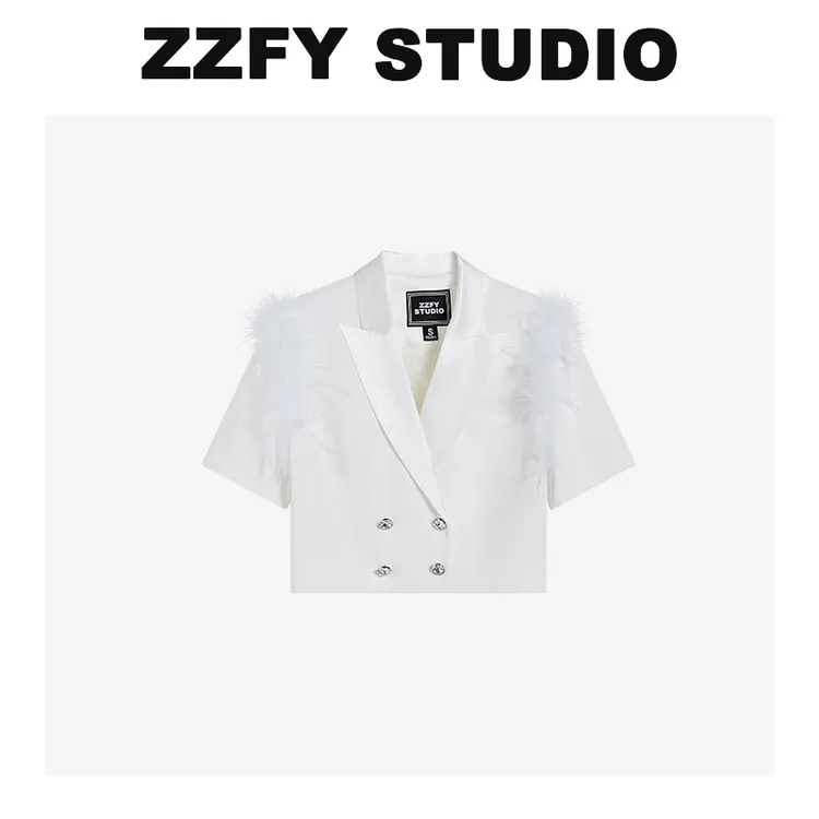 【超总专属】ZZFY STUDIO 鸵鸟毛拼接小西装 24YDXF112001W