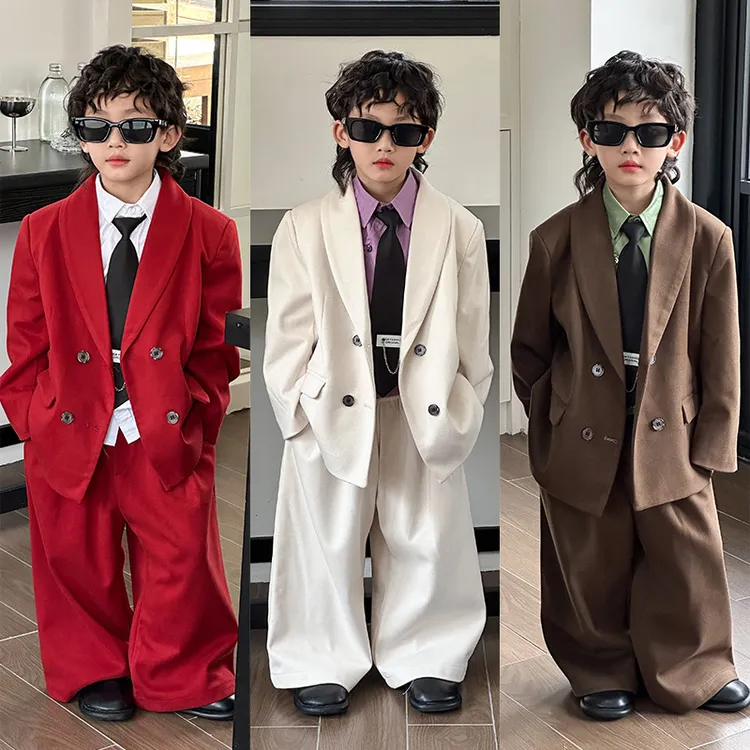 毛呢套装小少爷休闲呢子西服儿童儿童西装套装男孩