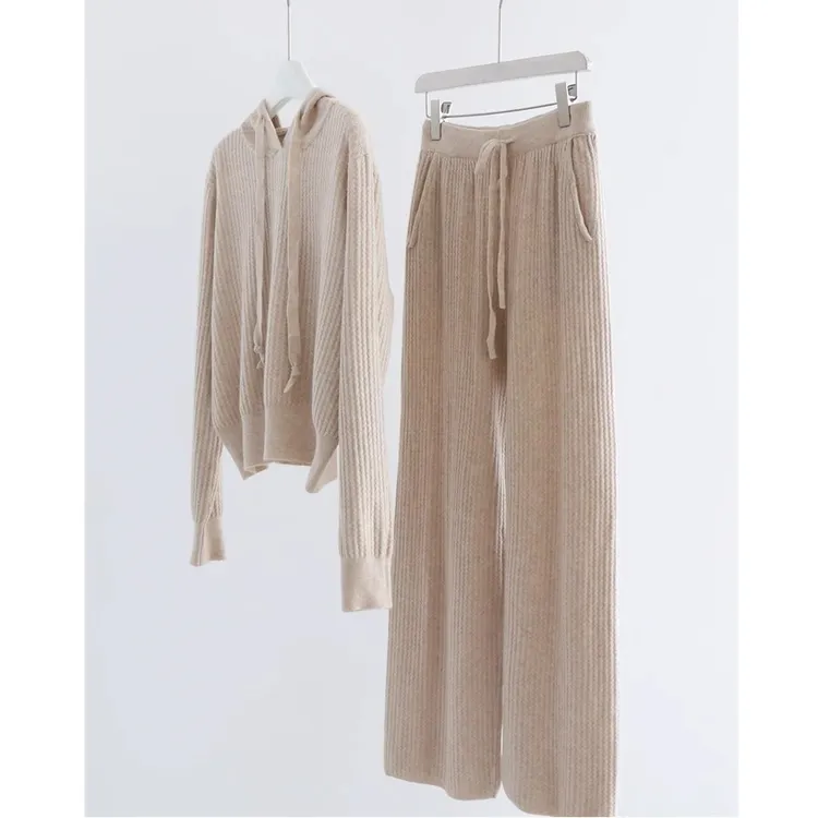 【阿MEI主推】高级感气质套装春秋连帽卫衣针织阔腿裤两件套