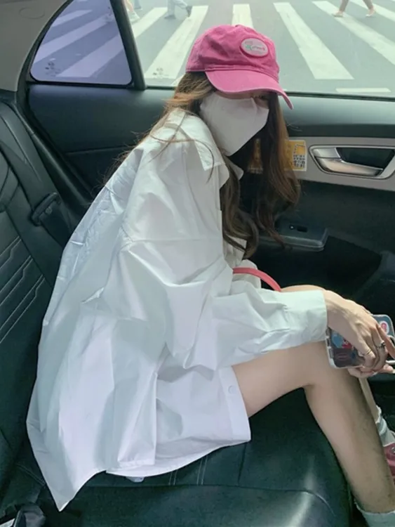 oversize中长款白色衬衫女春季新款BF风高级感宽松百搭长袖衬衣