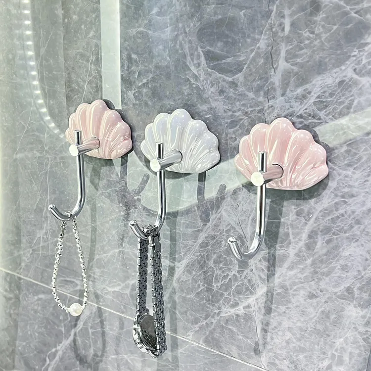 陶瓷贝壳挂钩粘胶强力承重免打孔粘贴墙壁墙上浴室卫生间厨房粘钩