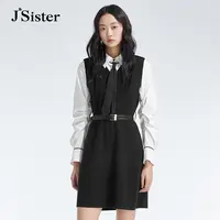 jsister 冬装新款 JS女装时尚黑白别致撞色连衣裙 S342111017