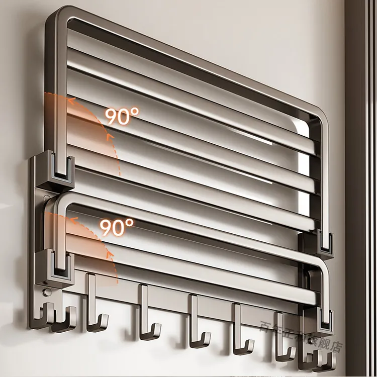 百年正和免打孔浴巾架太空铝毛巾架浴室折叠毛巾挂架卫生间置物架