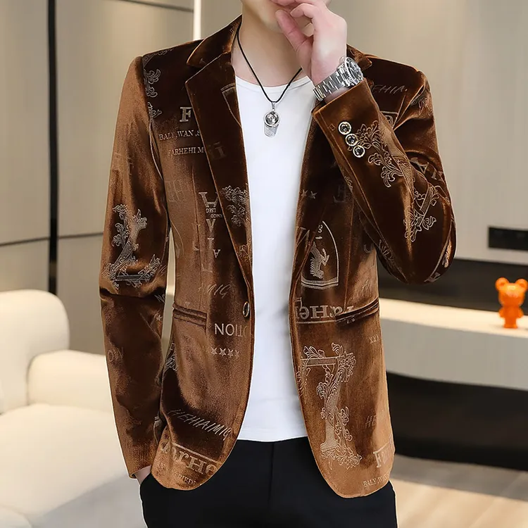 现货欧版精细工艺高端轻奢西服男士2025秋季高品质金丝绒西装外套