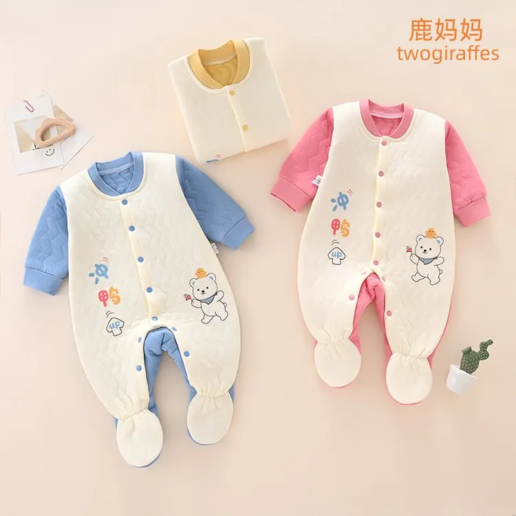 新生婴儿儿衣服秋冬季包脚初生宝宝和尚服爬服连体衣夹棉保暖连脚