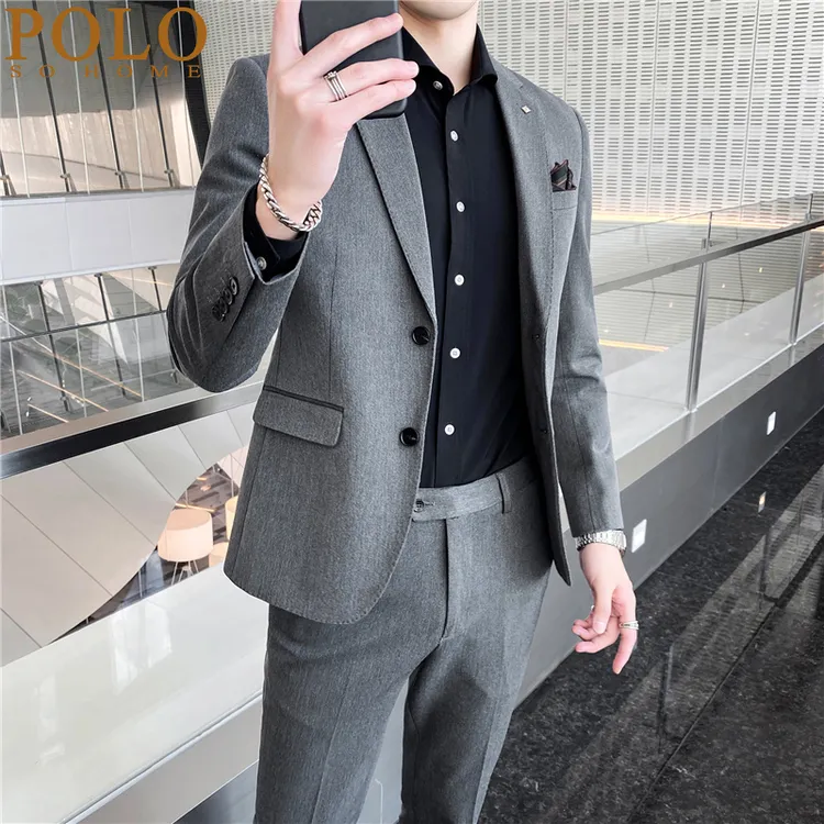 保罗西装男士套装休闲西服韩版商务修身正装新郎帅气结婚礼服伴郎