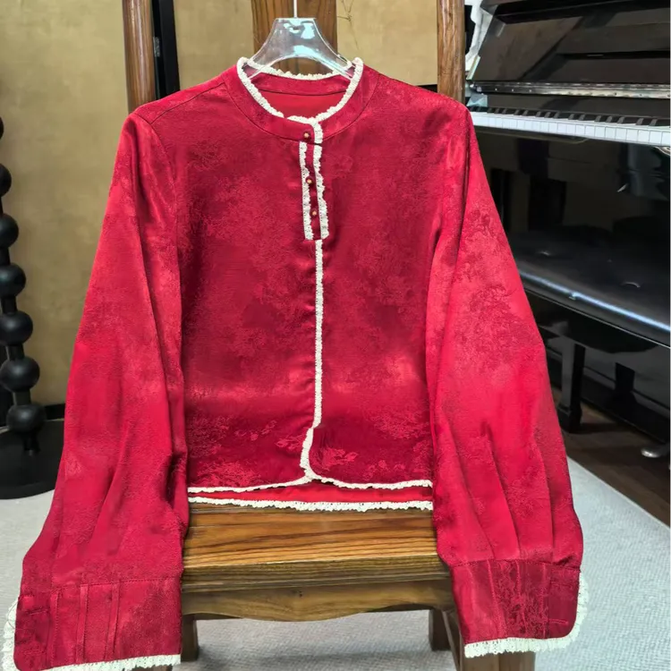 【魅影】墨墨家新中式高定国潮进口醋酸提花花边减龄加厚中国风上衣