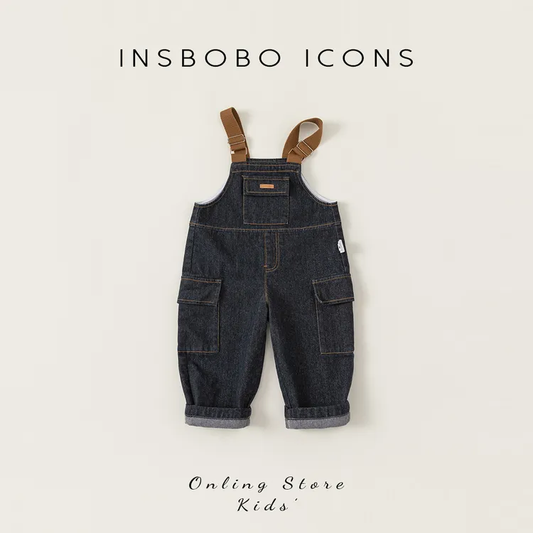 INSbobo韩版春秋新品男童长裤女童洋气百搭休闲牛仔背带裤CK84062