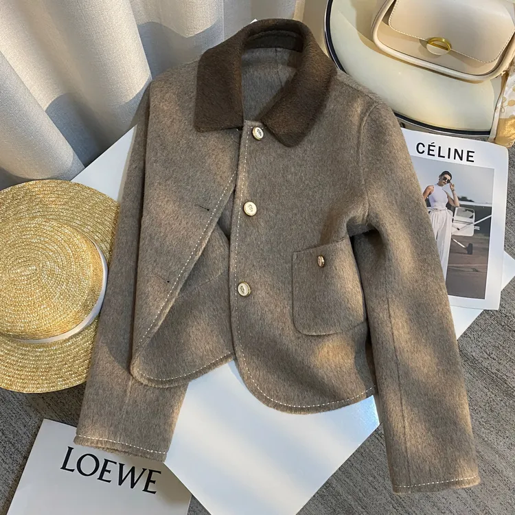 冬季双面呢咖色时尚百搭高级感上衣女外套轻奢高级感小西服外套