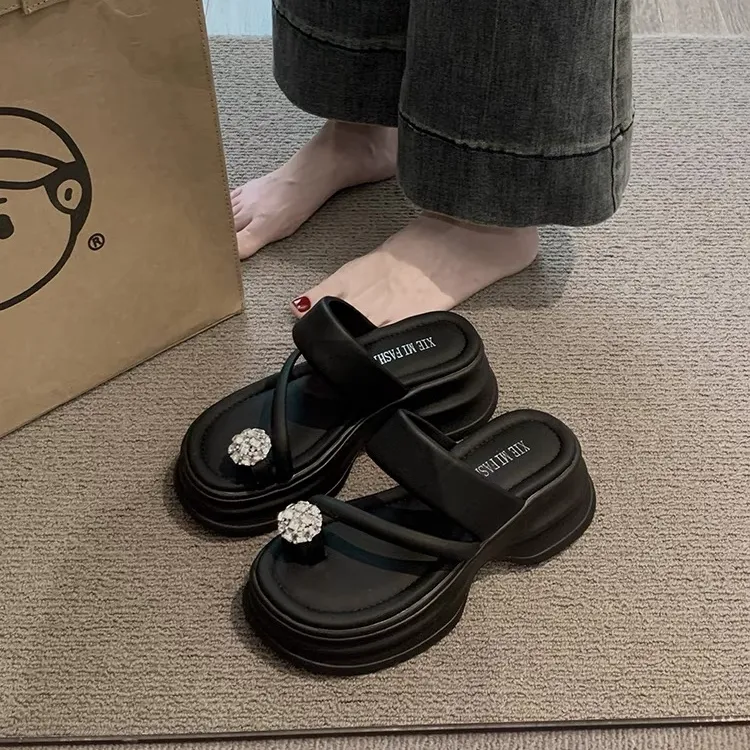 网红套趾仙女风拖鞋女夏季外穿2024年新款时尚水钻厚底增高凉拖鞋