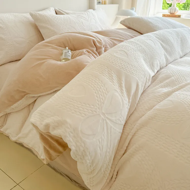 【双面加厚】轻奢高端雕花牛奶绒床上四件套冬季珊瑚绒暖冬加绒套