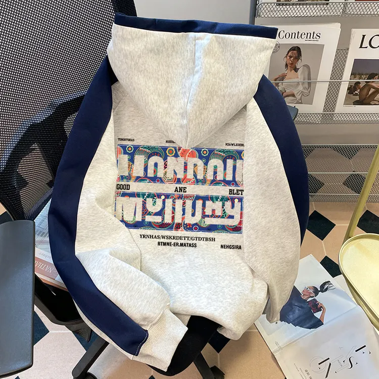 vintage潮牌高街连帽卫衣男秋冬季青少年重磅纯棉加绒加厚上衣服