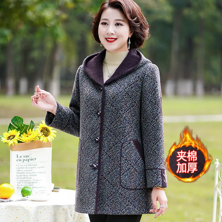 俞兆林中老年人胖妈妈毛呢外套秋冬新款大码高贵奶奶加厚上衣3156