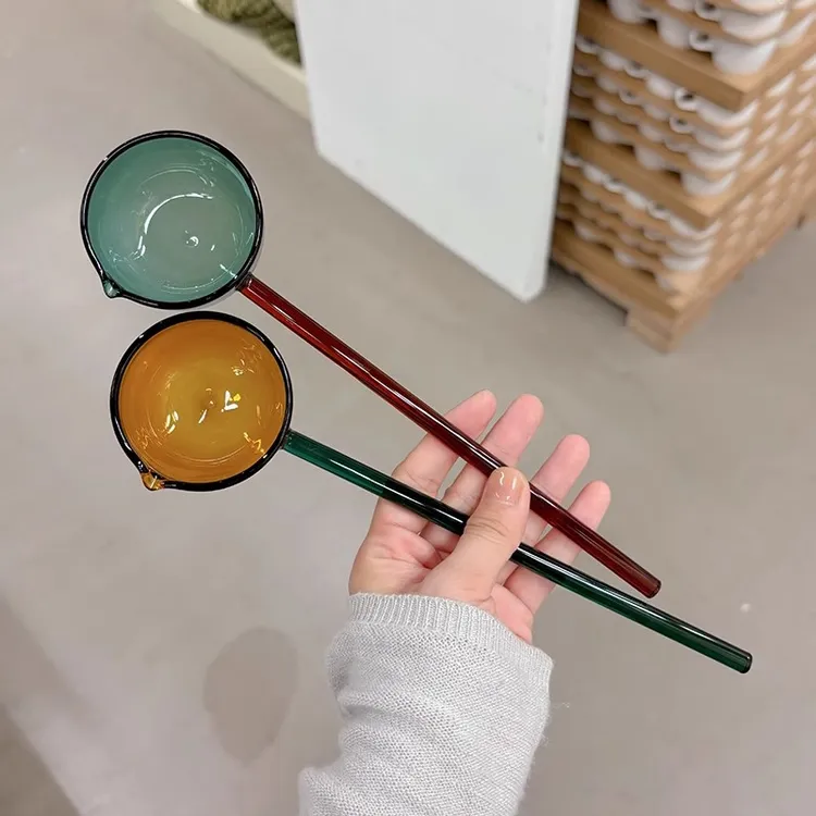 彩色玻璃勺子长柄耐高温汤勺可爱搅拌创意高颜值牛奶网红咖啡调羹