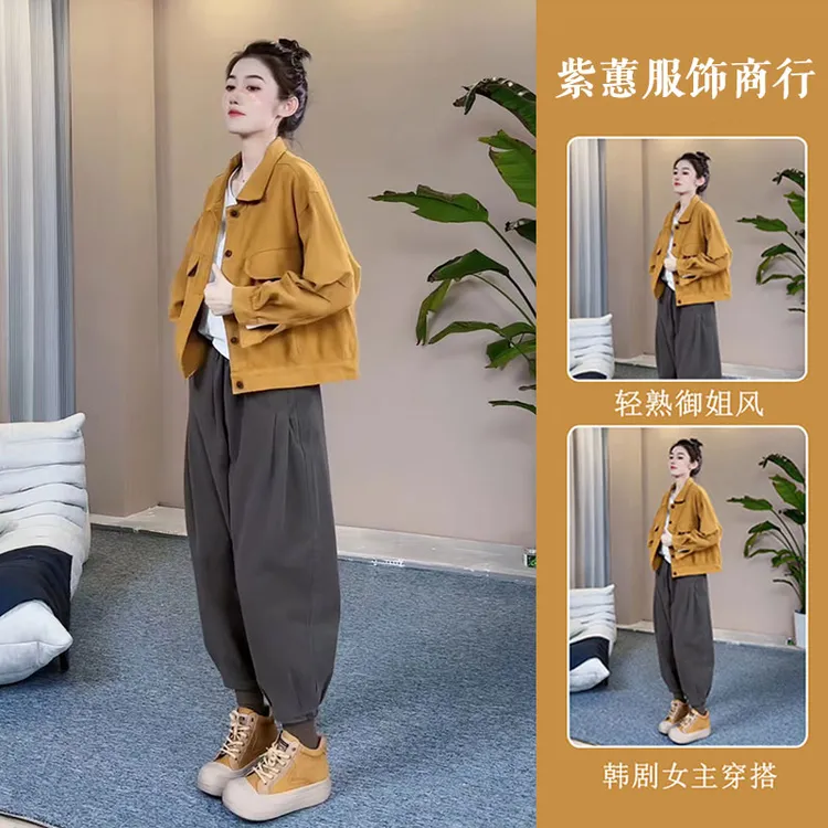 秋季2025新款胖mm显瘦遮肉套装小香风气质减龄外套休闲裤子两件套