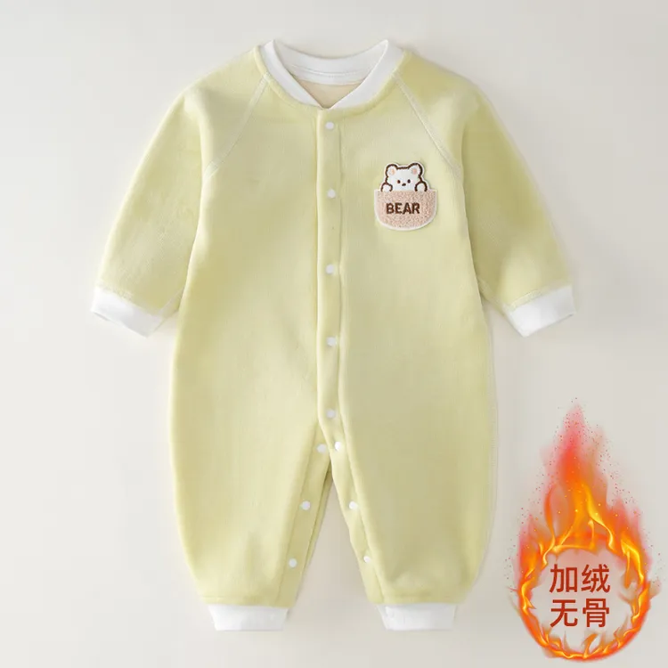 婴儿加绒连体衣春季宝宝保暖哈衣新生儿一体绒爬服儿童外套秋冬季商品图