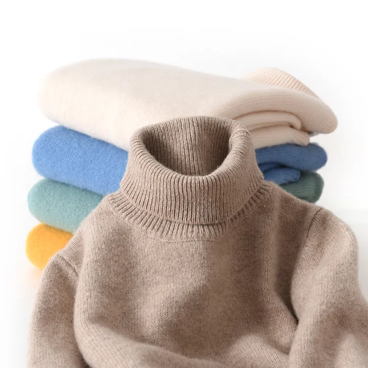 双股加厚100%羊毛儿童高翻领纯羊毛衫男童毛衣女童针织长袖绒衫