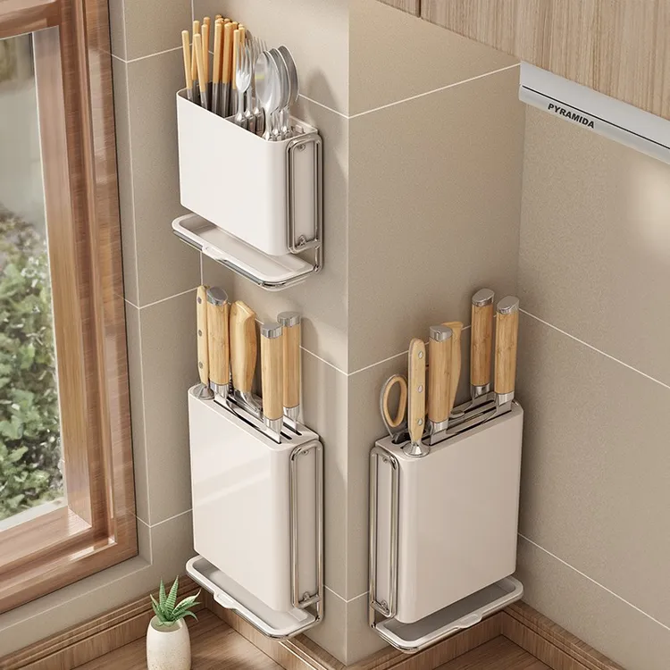 刀架置物架厨房多功能菜刀架免打孔壁挂式家用筷子筒刀架一体收纳