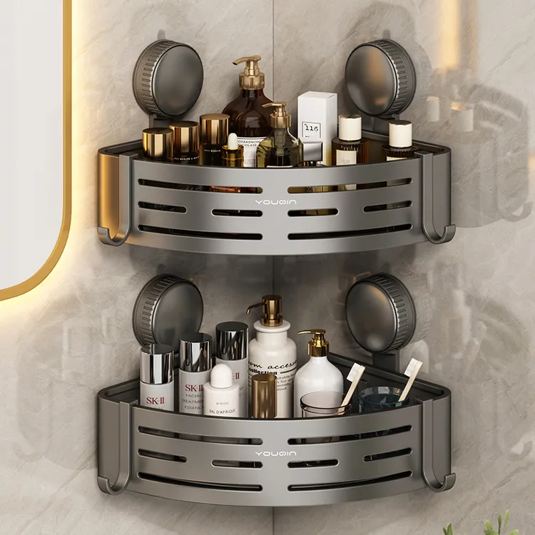 加高吸盘卫生间三角置物架壁挂式浴室收纳架挂墙架洗漱洗护浴室架