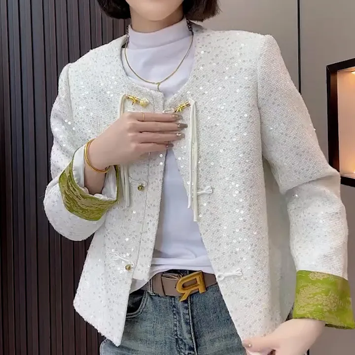 金岚0307早春小香风网红轻奢重工亮片新中式盘扣扣【年底促销直降】