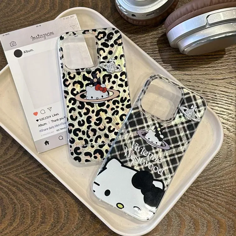 雅天立闪钻豹纹星球kt适用iPhone15苹果13手机壳华为vivo小米oppo