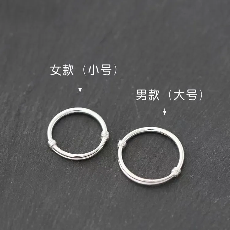 足银戒指 足银999绕丝纯银戒指男女个性光面指环大小可调节情侣款