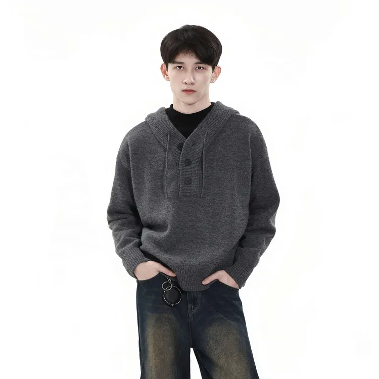 CDDR美式复古松弛感慵懒风连帽毛衣男女简约高级感休闲针织衫外套
