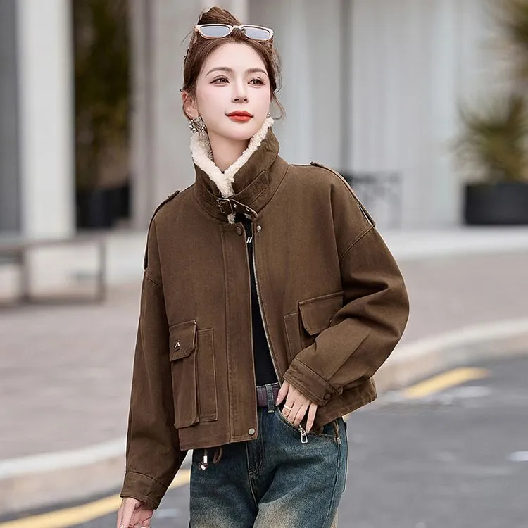 秋冬新款加绒外套外套小个子洋气时尚百搭保暖牛仔外套2024