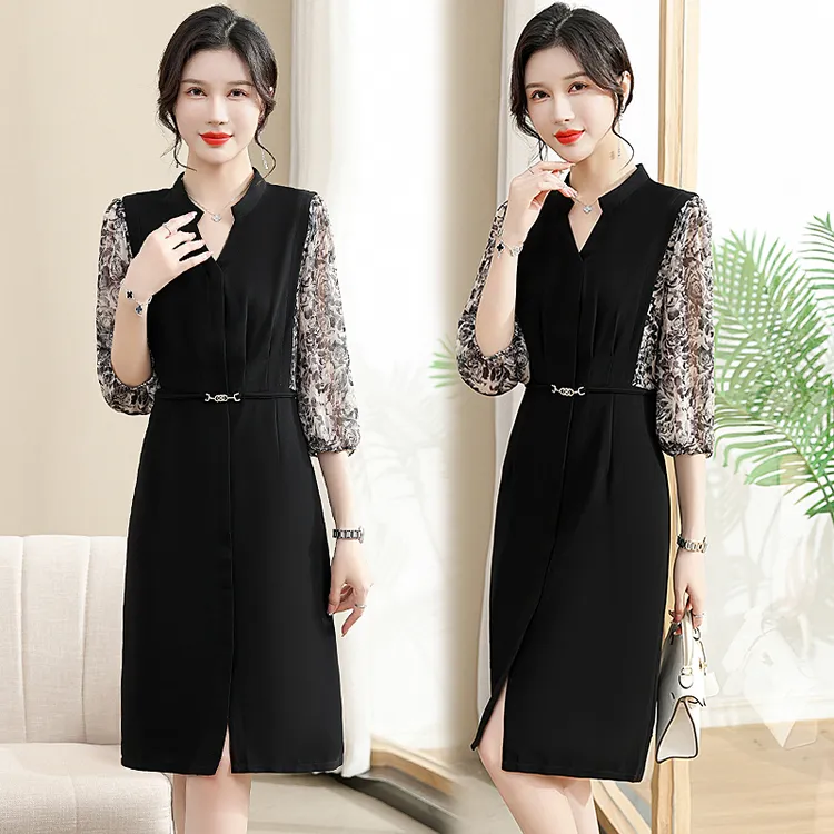 中年妈妈夏装连衣裙洋气减龄2025新款中老年女装时尚雪纺裙子8303