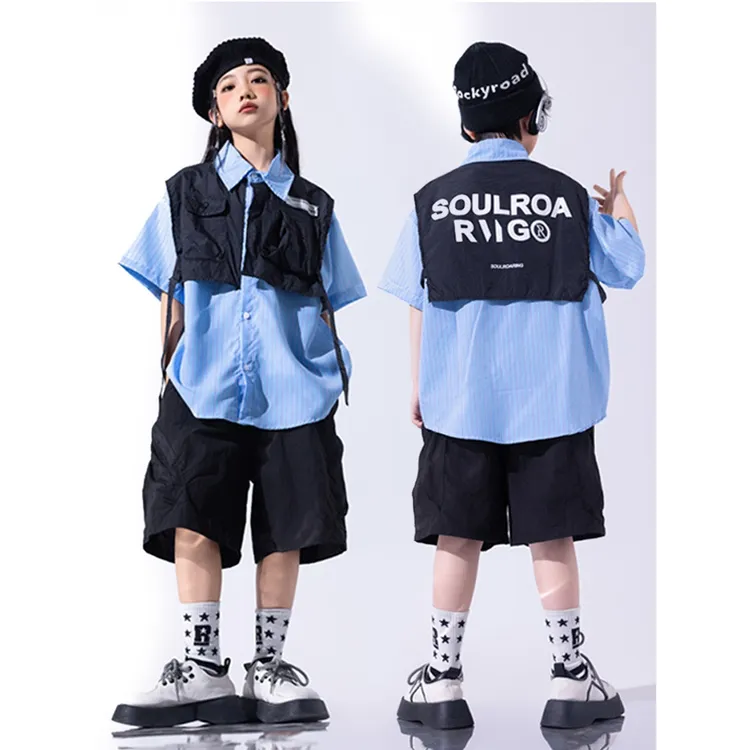 街舞儿童潮服酷帅套装少儿炸街童装hiphop服装夏架子鼓演出服男童