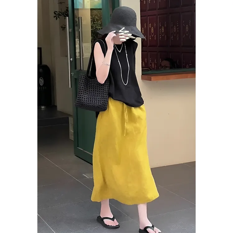 2024夏季新款轻熟风宽松针织上衣轻奢气质系带高腰开叉半身裙