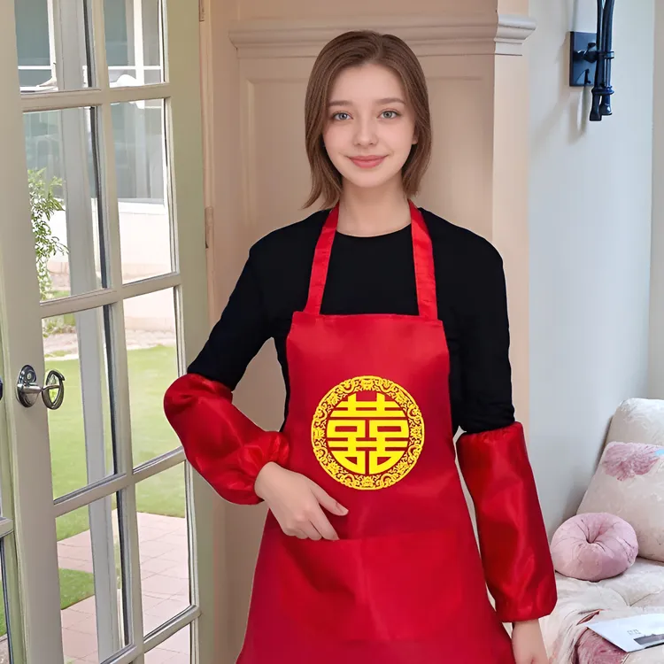 简约喜事印字围裙LOGO满月生日寿宴婚庆喜庆结婚乔迁红色定制婚宴