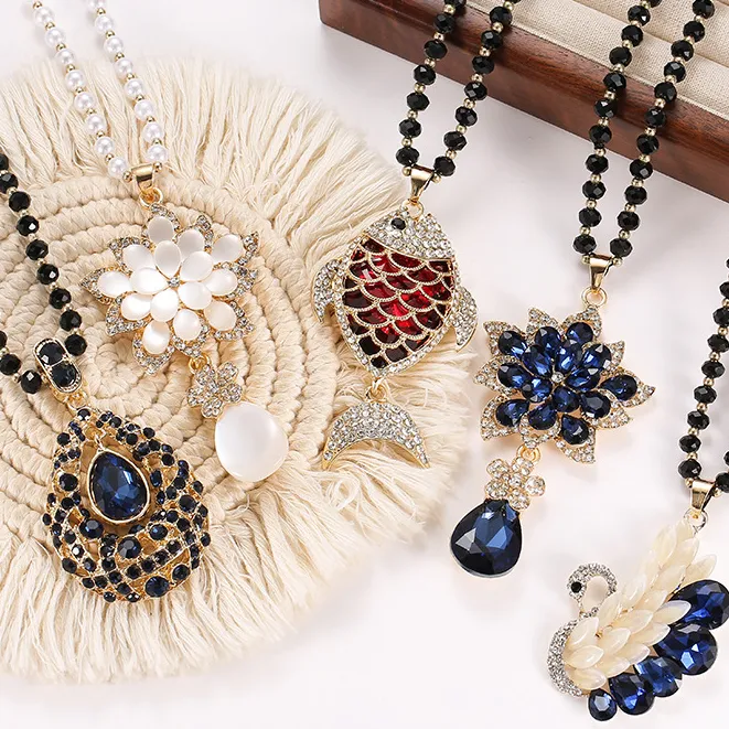 合金锆石吊坠 韩版秋冬毛衣链时尚大气水晶链长款项链感百搭气质