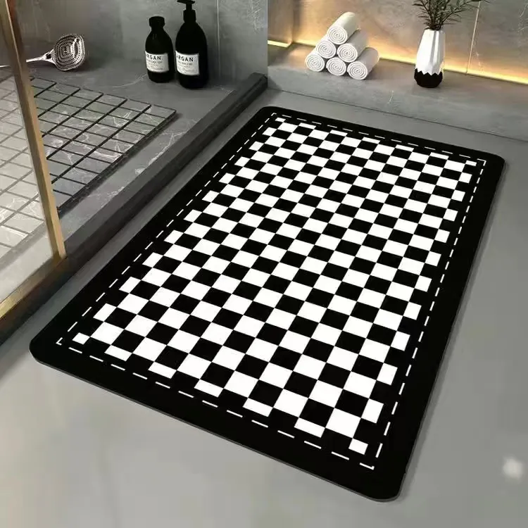 简约加厚软硅藻泥垫子耐脏吸水防滑厕所棋盘格卫生间浴室地垫脚垫