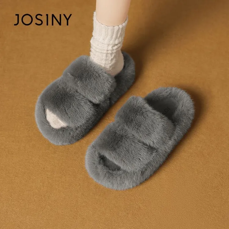 卓诗尼2025年冬季新款厚底毛毛拖鞋女外穿保暖懒人拖休闲女士拖鞋