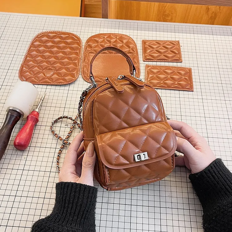 菱格双肩diy手工编织包自制手缝材料包休闲链条百搭小香风迷你包