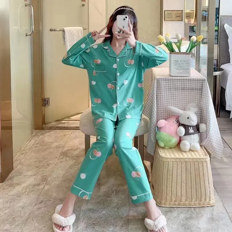 新款女士家居服睡衣居家服休闲套装春秋简约可外穿睡衣宽松棉睡衣