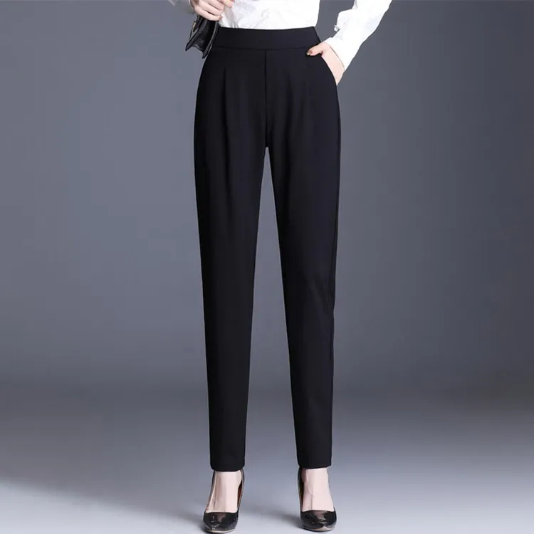 秋冬黑色哈伦裤子女加绒加厚高腰宽松直筒垂感小脚西装九分裤长裤