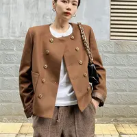 阿玛施AMASS【心想事橙】小香风双排扣时尚百搭绵羊毛短外套5400837