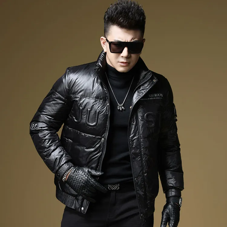 欧洲站2025新款冬季潮牌男士短款加厚潮流黑色修身羽绒服立领外套