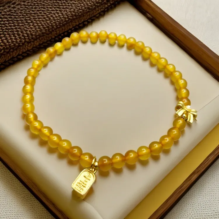 天然琥珀蜜蜡手串气质轻奢时尚简约复古珠珠蜜蜡手串琥珀手串076
