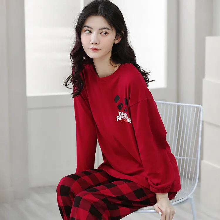 100%全棉加厚长袖睡衣女套装秋冬外穿休闲宽松双面纯棉舒适家居服